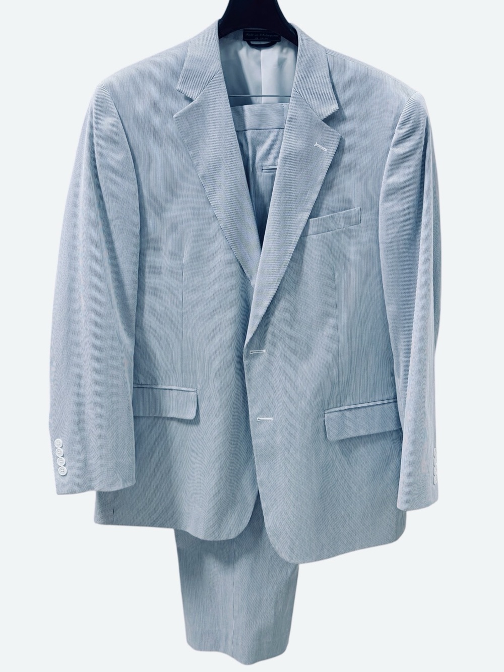 Classic Haspel Seersucker Suit Blue White 44L W38 Cotton